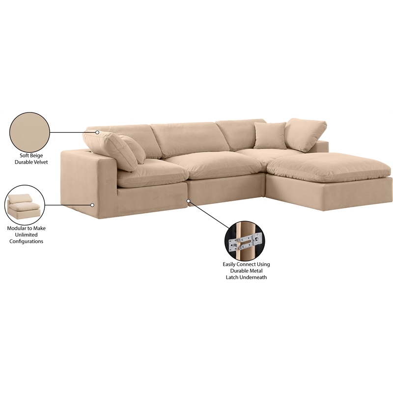 Meridian Furniture Comfy Beige Velvet 4-Pc. Modular Sectional