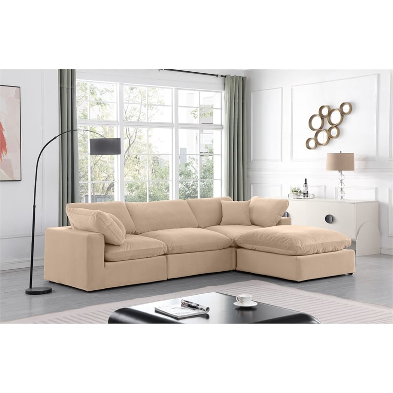 Meridian Furniture Comfy Beige Velvet 4-Pc. Modular Sectional