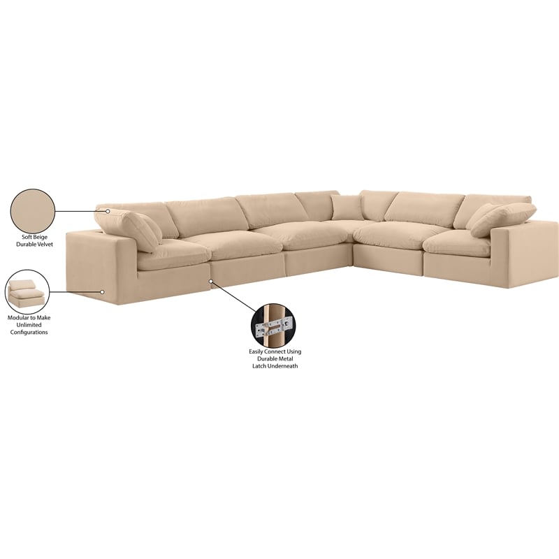Meridian Furniture Comfy Beige Velvet 6-Pc. Modular Sectional