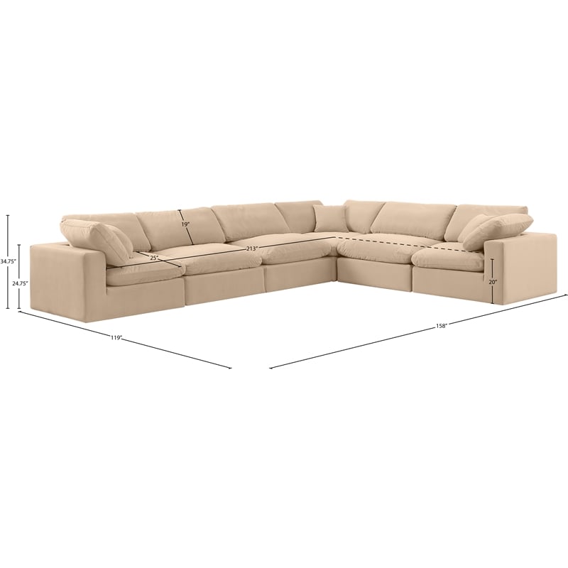 Meridian Furniture Comfy Beige Velvet 6-Pc. Modular Sectional