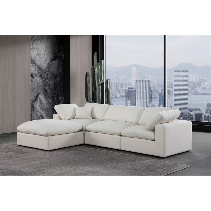 Meridian Furniture Comfy Cream Linen Textured Fabric 4-Pc. Modular Sectional