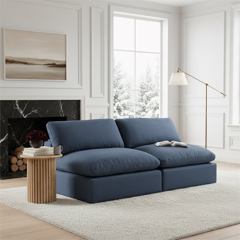 Meridian Furniture Comfy Navy Linen Textured Fabric 3-Pc. Modular Sofa