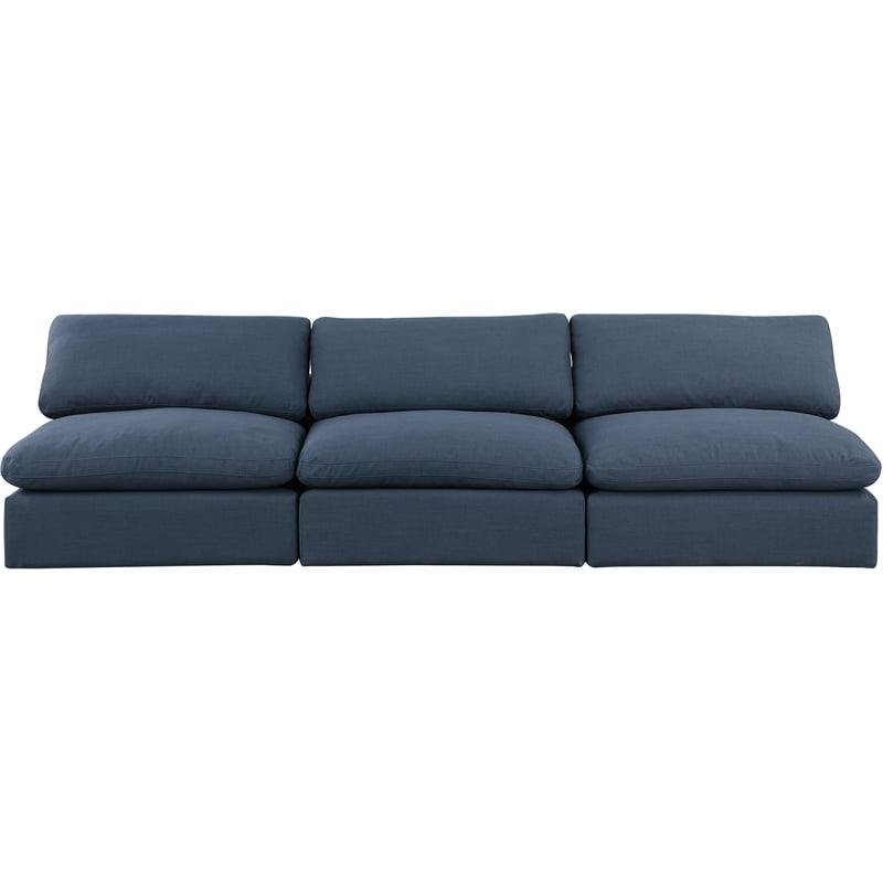 Meridian Furniture Comfy Navy Linen Textured Fabric 3-Pc. Modular Sofa