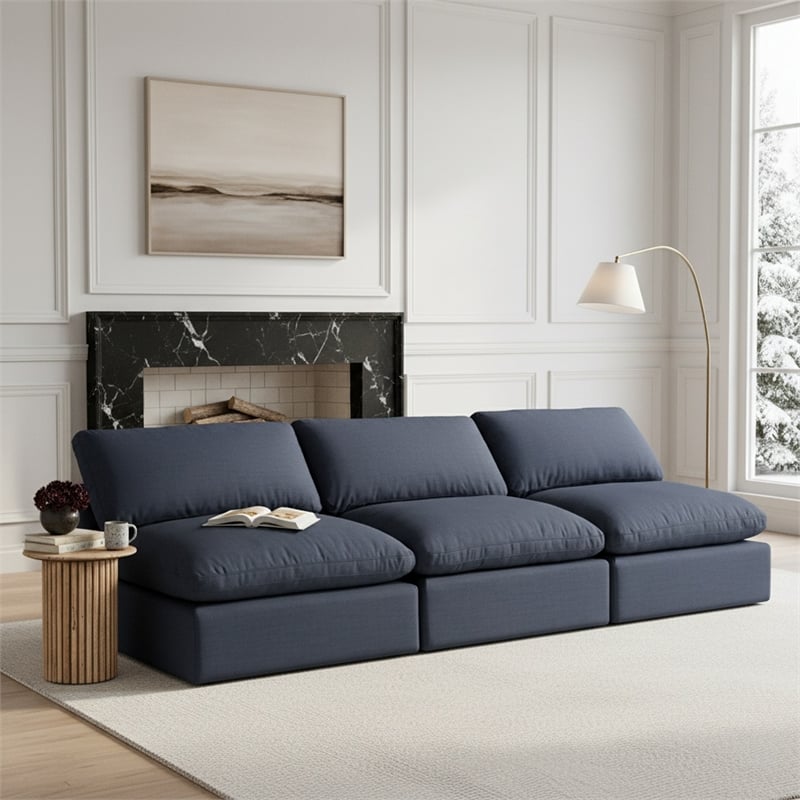 Meridian Furniture Comfy Navy Linen Textured Fabric 4-Pc. Modular Sofa