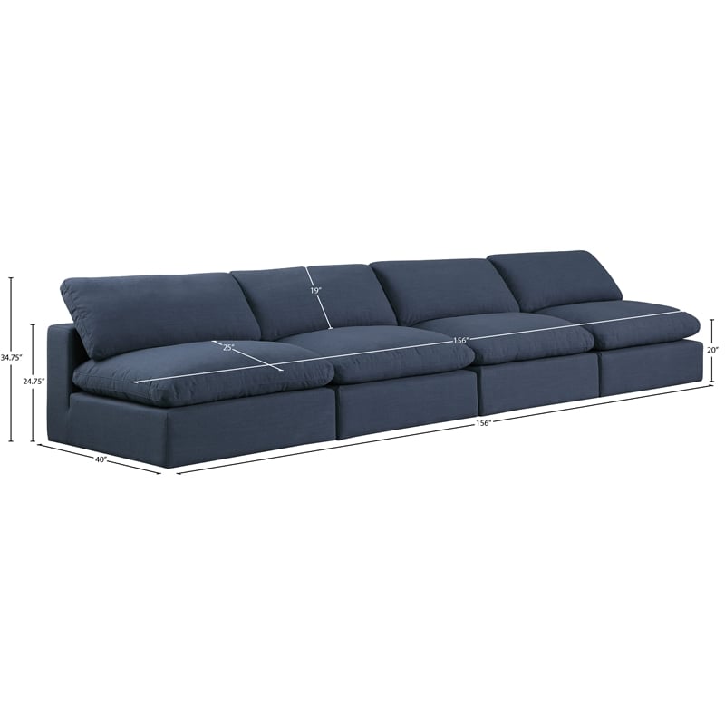 Meridian Furniture Comfy Navy Linen Textured Fabric 4-Pc. Modular Sofa