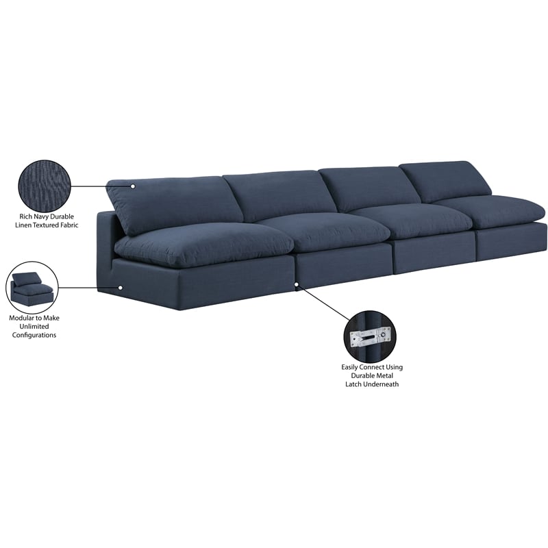 Meridian Furniture Comfy Navy Linen Textured Fabric 4-Pc. Modular Sofa