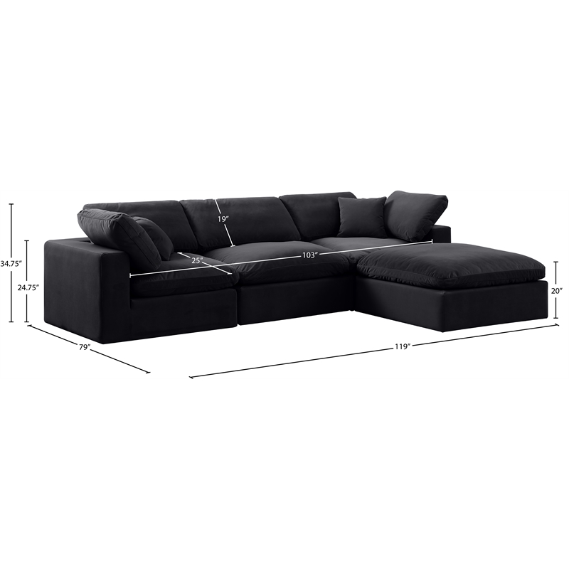 Meridian Furniture Comfy Black Velvet 4-Pc. Modular Sectional