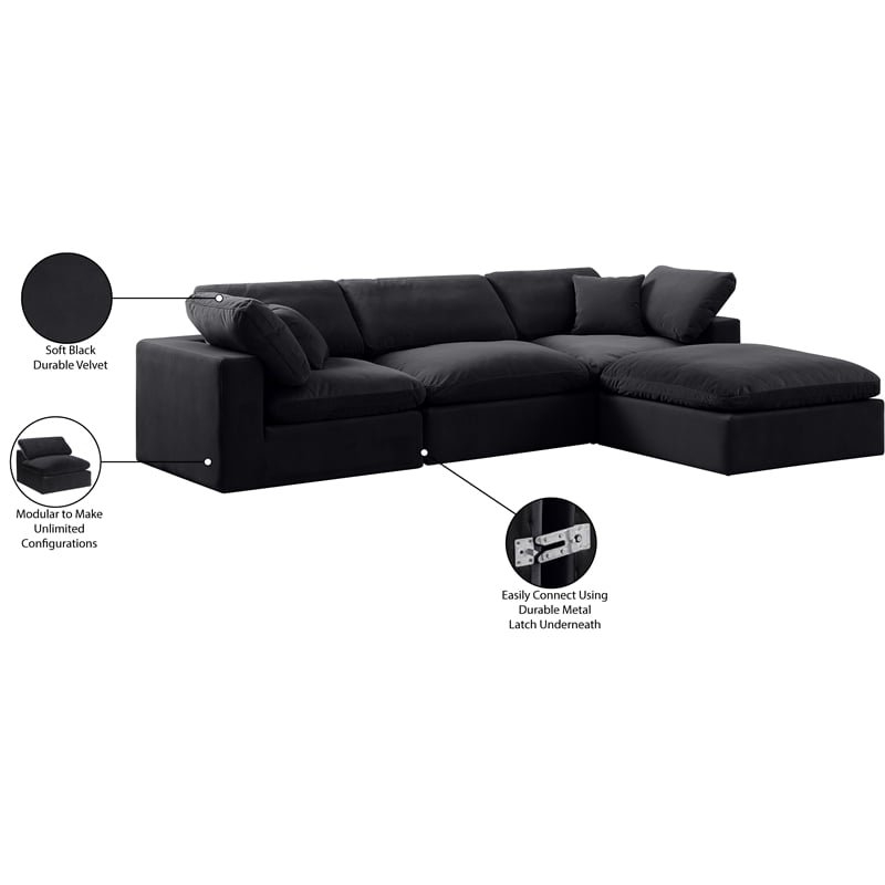 Meridian Furniture Comfy Black Velvet 4-Pc. Modular Sectional