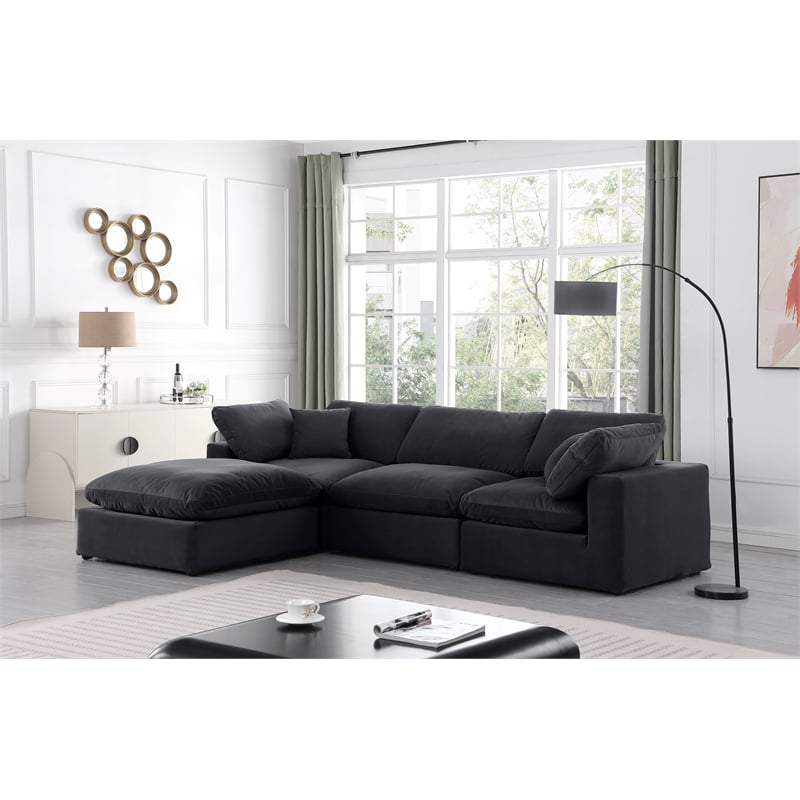 Meridian Furniture Comfy Black Velvet 4-Pc. Modular Sectional