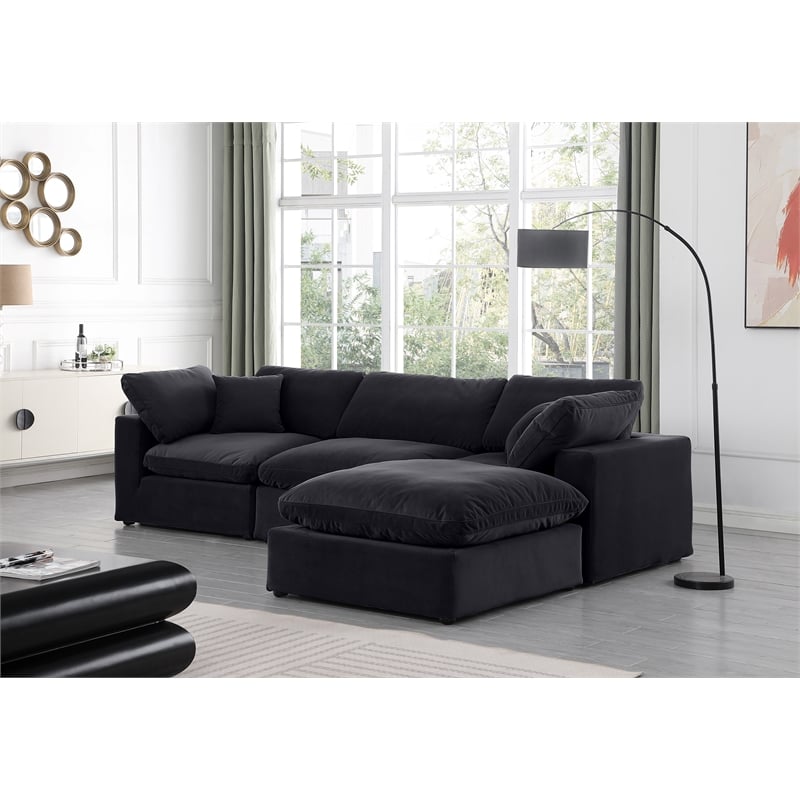 Meridian Furniture Comfy Black Velvet 4-Pc. Modular Sectional