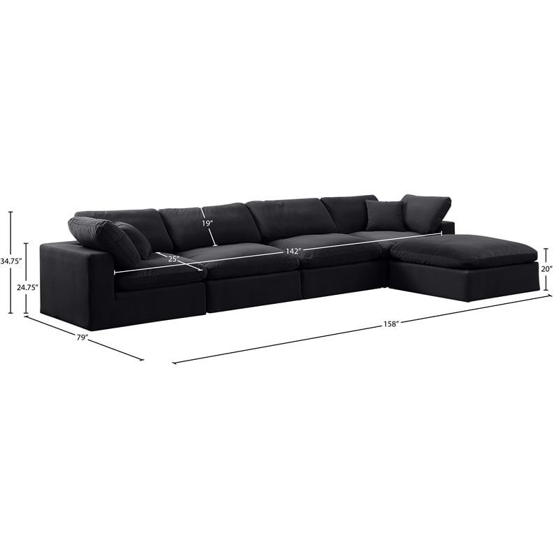 Meridian Furniture Comfy Black Velvet 5-Pc. Modular Sectional