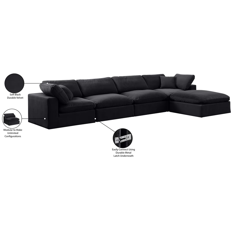 Meridian Furniture Comfy Black Velvet 5-Pc. Modular Sectional
