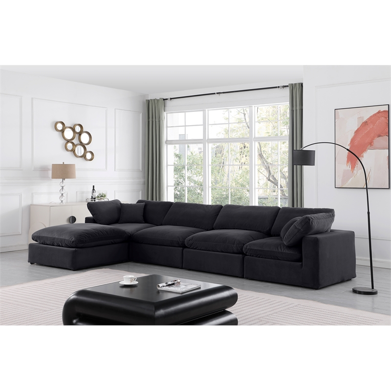 Meridian Furniture Comfy Black Velvet 5-Pc. Modular Sectional