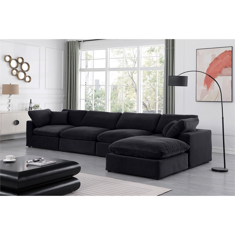 Meridian Furniture Comfy Black Velvet 5-Pc. Modular Sectional