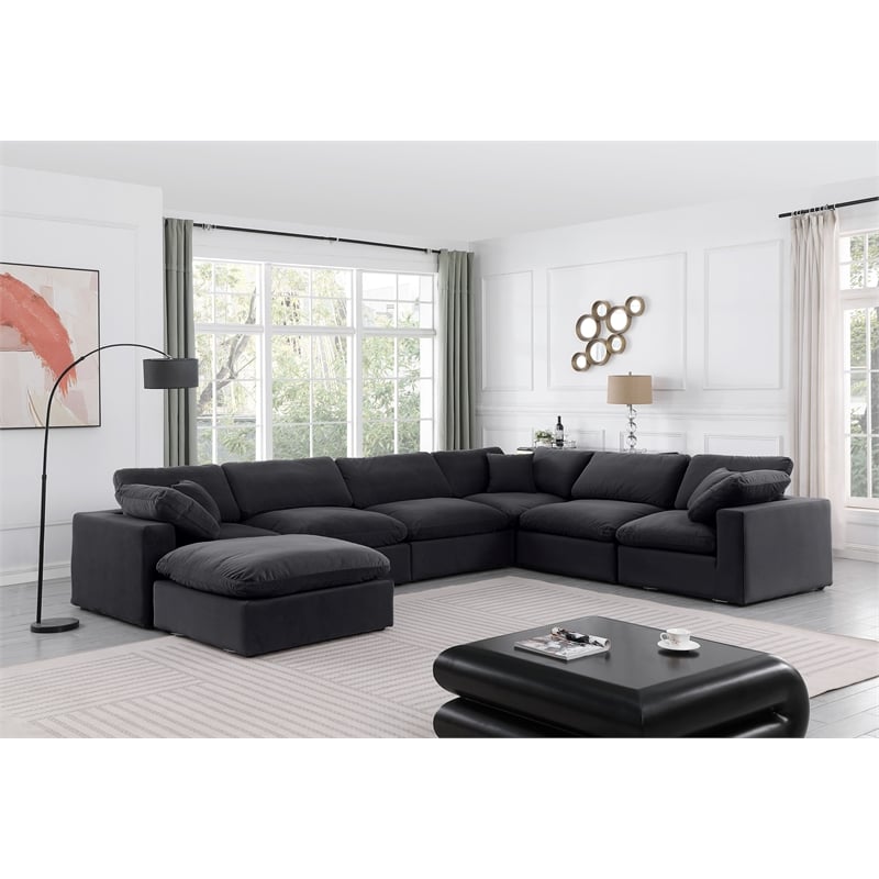 Meridian Furniture Comfy Black Velvet 7-Pc. Modular Sectional