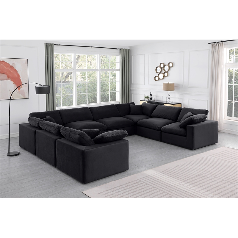 Meridian Furniture Comfy Black Velvet 8-Pc. Modular Sectional