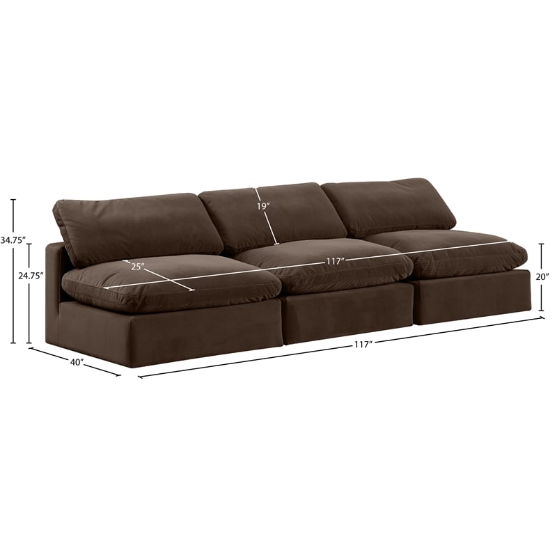 Meridian Furniture Comfy Brown Velvet 3-Pc. Modular Sofa