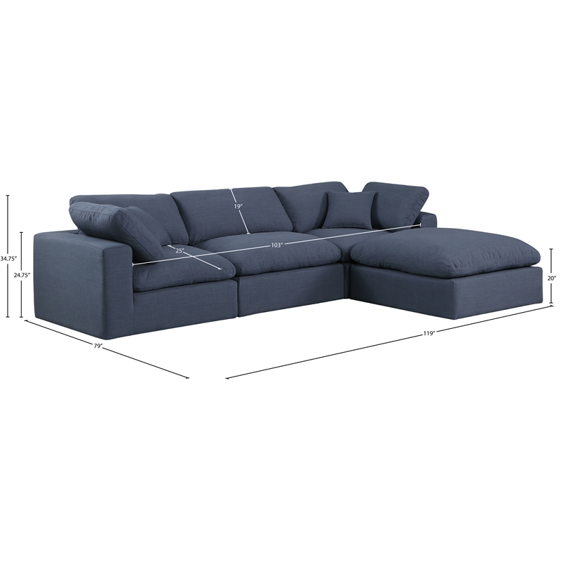 Meridian Furniture Comfy Navy Linen Textured Fabric 4-Pc. Modular Sectional