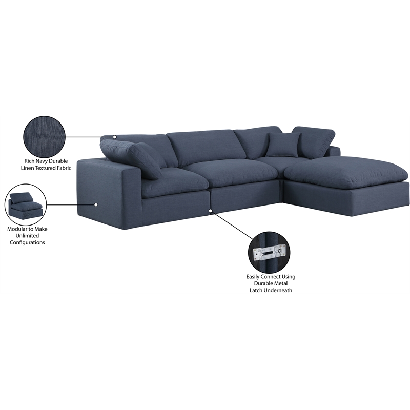 Meridian Furniture Comfy Navy Linen Textured Fabric 4-Pc. Modular Sectional