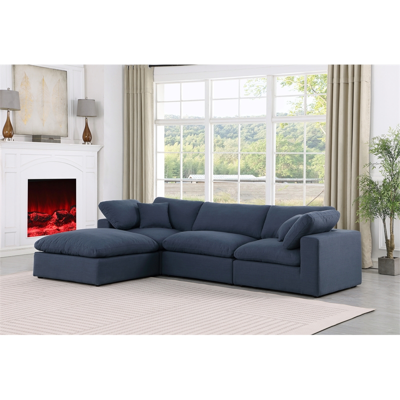 Meridian Furniture Comfy Navy Linen Textured Fabric 4-Pc. Modular Sectional