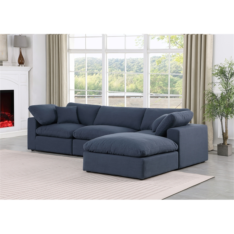 Meridian Furniture Comfy Navy Linen Textured Fabric 4-Pc. Modular Sectional
