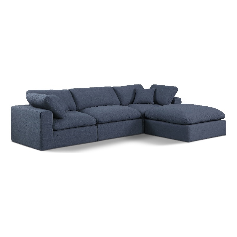 Meridian Furniture Comfy Navy Linen Textured Fabric 4-Pc. Modular Sectional