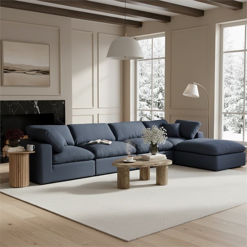Meridian Furniture Comfy Navy Linen Textured Fabric 5-Pc. Modular Sectional