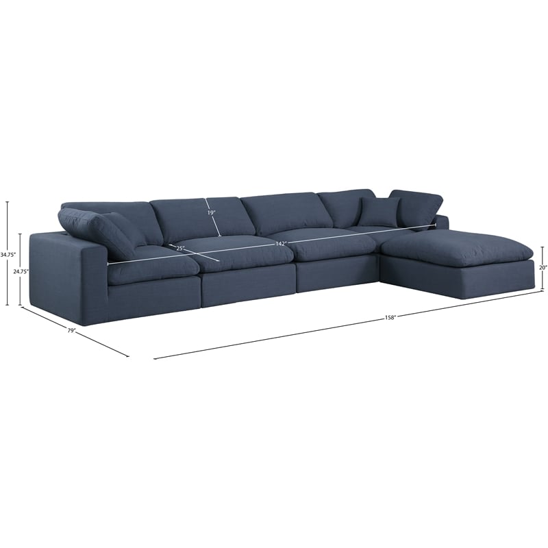 Meridian Furniture Comfy Navy Linen Textured Fabric 5-Pc. Modular Sectional