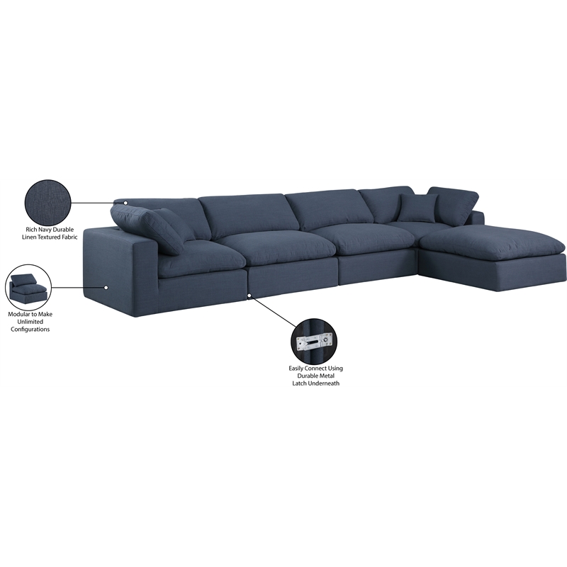 Meridian Furniture Comfy Navy Linen Textured Fabric 5-Pc. Modular Sectional