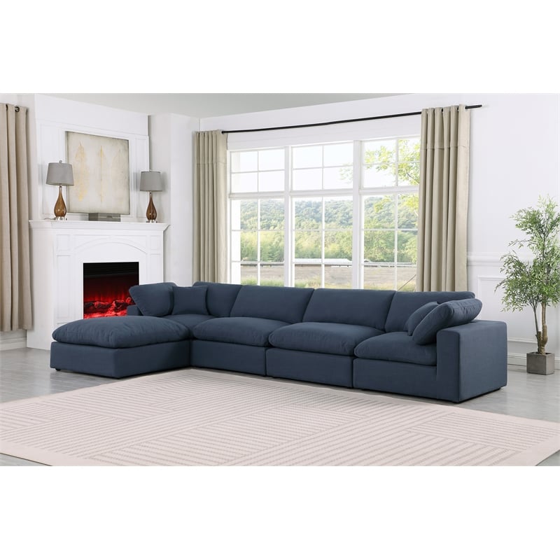 Meridian Furniture Comfy Navy Linen Textured Fabric 5-Pc. Modular Sectional