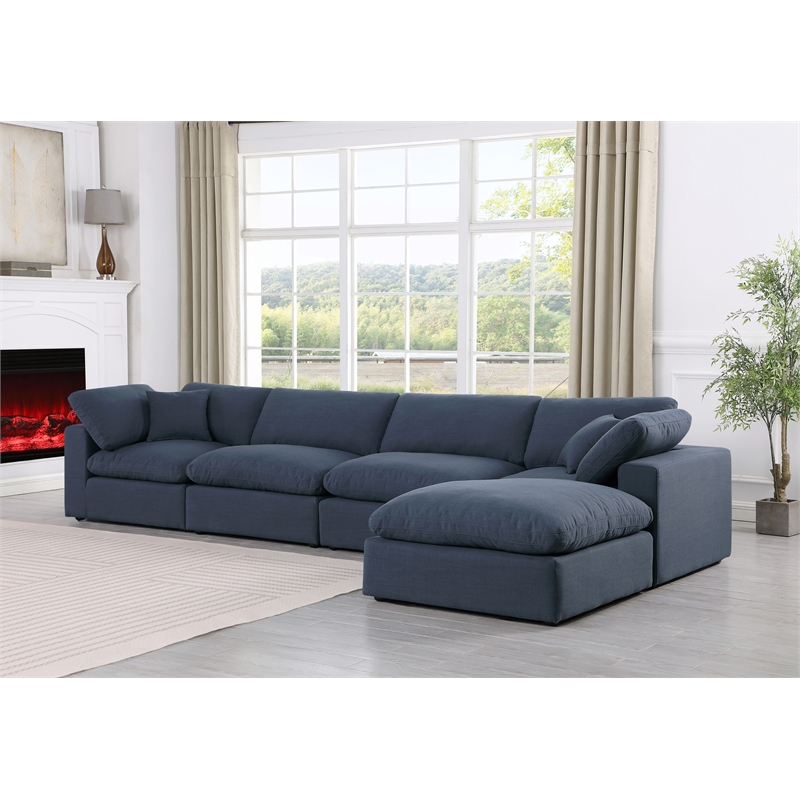 Meridian Furniture Comfy Navy Linen Textured Fabric 5-Pc. Modular Sectional