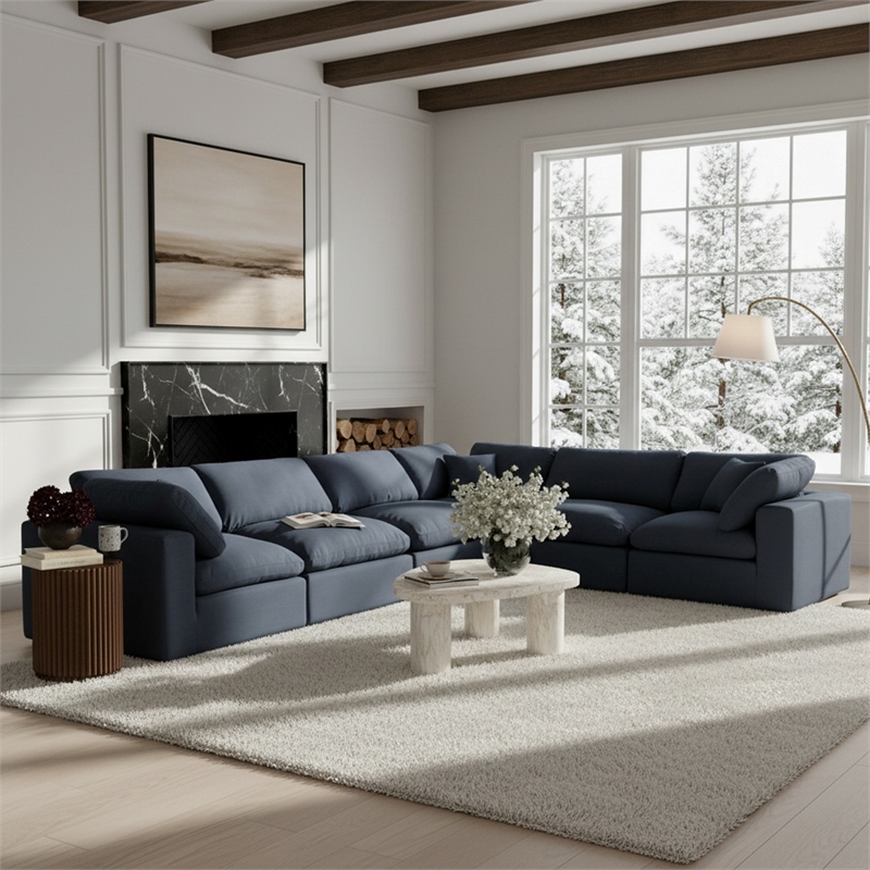 Meridian Furniture Comfy Navy Linen Textured Fabric 6-Pc. Modular Sectional