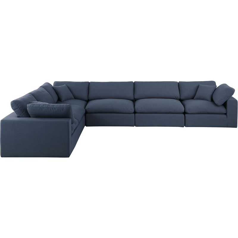 Meridian Furniture Comfy Navy Linen Textured Fabric 6-Pc. Modular Sectional