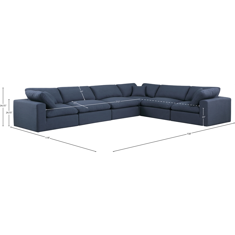 Meridian Furniture Comfy Navy Linen Textured Fabric 6-Pc. Modular Sectional