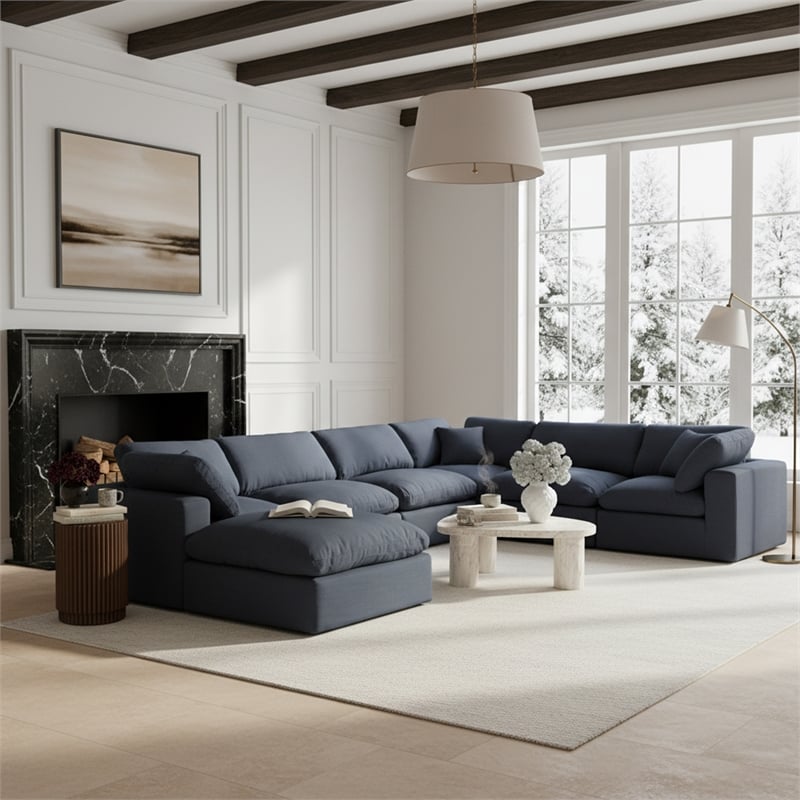 Meridian Furniture Comfy Navy Linen Textured Fabric 7-Pc. Modular Sectional