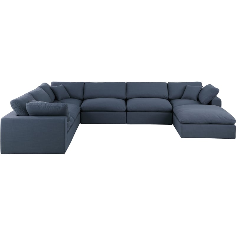 Meridian Furniture Comfy Navy Linen Textured Fabric 7-Pc. Modular Sectional