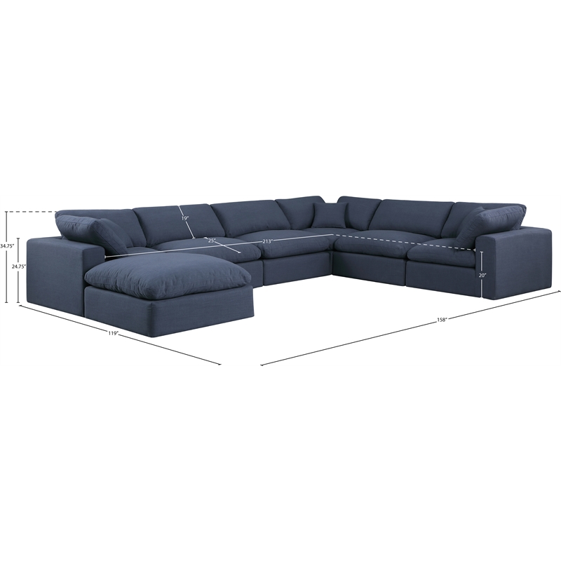 Meridian Furniture Comfy Navy Linen Textured Fabric 7-Pc. Modular Sectional