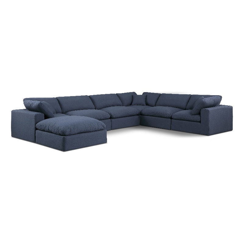 Meridian Furniture Comfy Navy Linen Textured Fabric 7-Pc. Modular Sectional