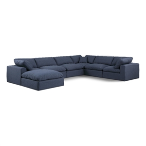 Meridian Furniture Comfy Navy Linen Textured Fabric 7-Pc. Modular Sectional