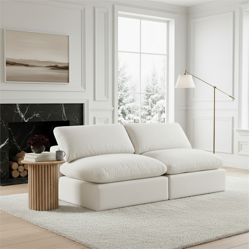 Meridian Furniture Comfy White Linen Textured Fabric 3-Pc. Modular Sofa
