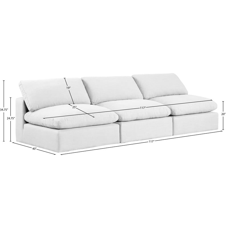 Meridian Furniture Comfy White Linen Textured Fabric 3-Pc. Modular Sofa