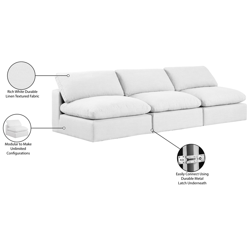 Meridian Furniture Comfy White Linen Textured Fabric 3-Pc. Modular Sofa
