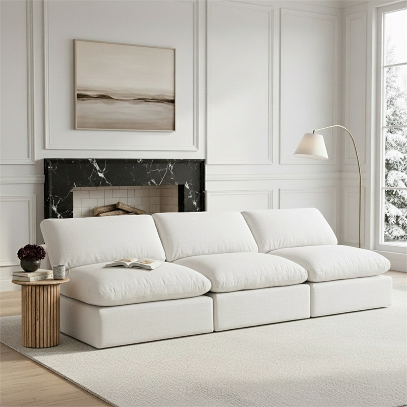 Meridian Furniture Comfy White Linen Textured Fabric 4-Pc. Modular Sofa