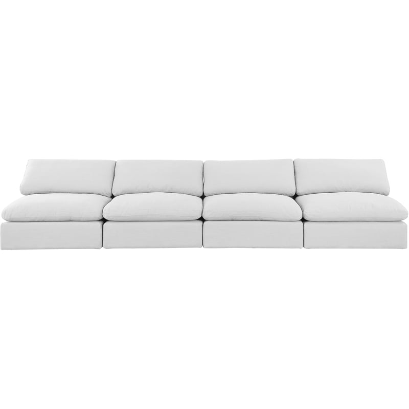 Meridian Furniture Comfy White Linen Textured Fabric 4-Pc. Modular Sofa