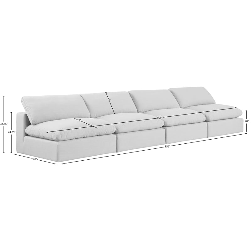 Meridian Furniture Comfy White Linen Textured Fabric 4-Pc. Modular Sofa
