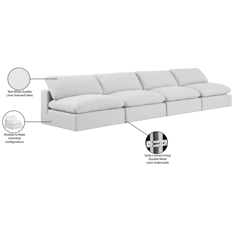 Meridian Furniture Comfy White Linen Textured Fabric 4-Pc. Modular Sofa
