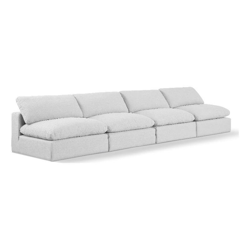 Meridian Furniture Comfy White Linen Textured Fabric 4-Pc. Modular Sofa