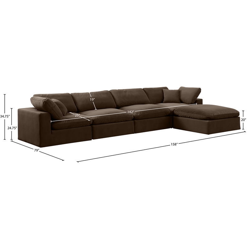 Meridian Furniture Comfy Brown Velvet 5-Pc. Modular Sectional