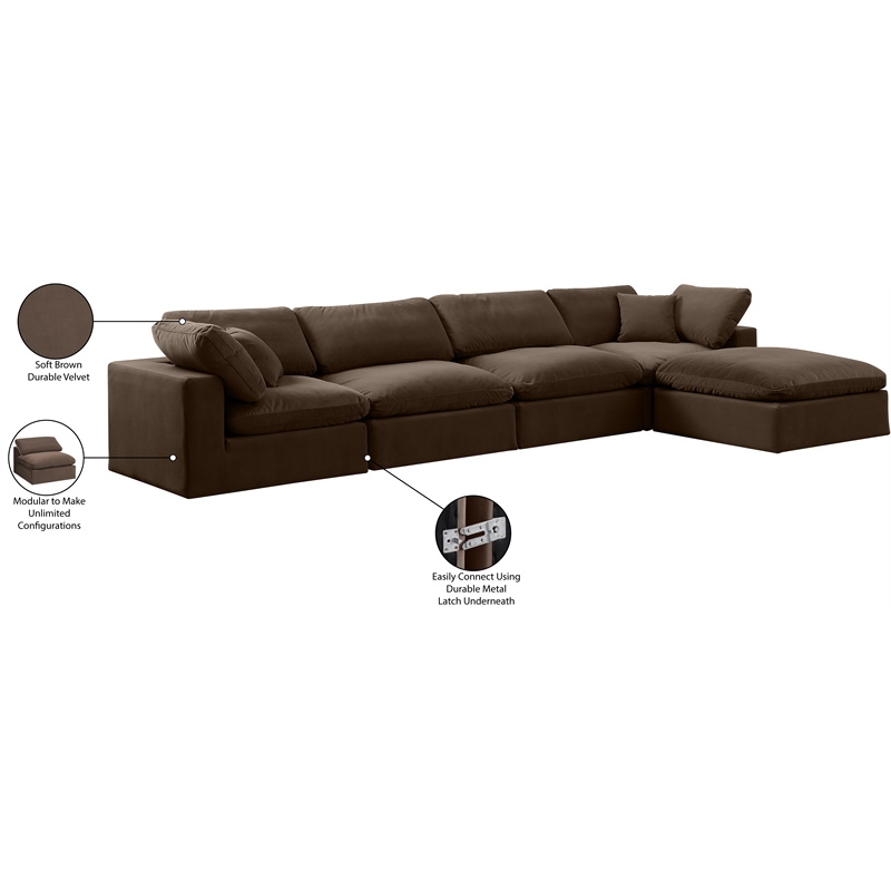 Meridian Furniture Comfy Brown Velvet 5-Pc. Modular Sectional