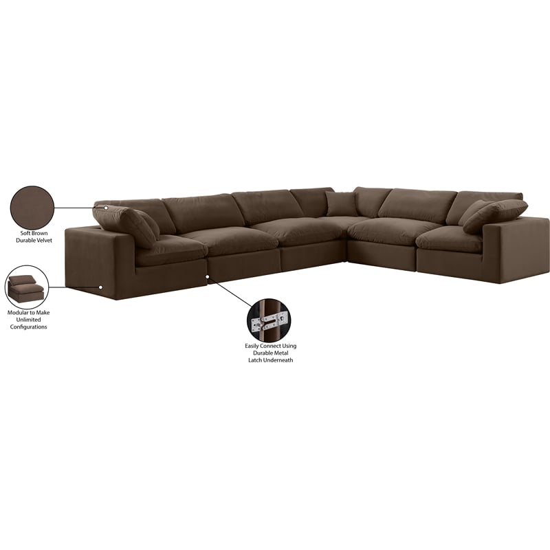 Meridian Furniture Comfy Brown Velvet 6-Pc. Modular Sectional
